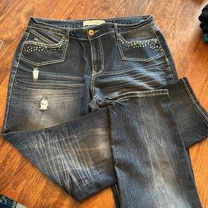 Embellished jeans 16 straight leg distressed